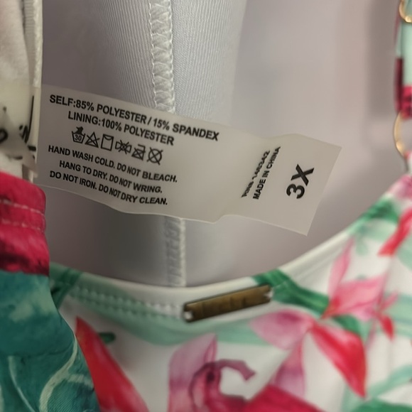 Womens Plus Size NICOLE MILLER PLUS FLYAWAY SWIMDRESS ONE PIECE Tropical 3XWhite - Picture 11 of 11